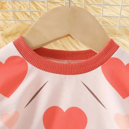 Adorable Heart Print Top & Pants Set - Image 4