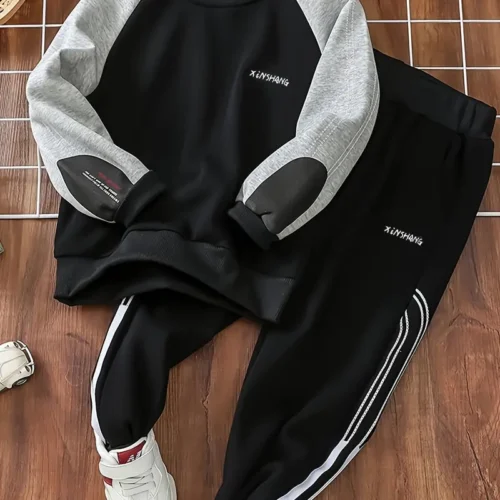 Casual Letter Print Sweatshirt Set for boys - Image 6