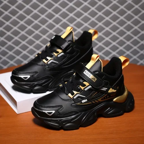 Comfy Faux Leather Platform Sneakers for Boys - Image 3