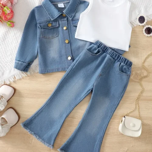 3pcs Girls' Denim Delightful Outfit Set - Image 4