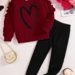 Stylish Girls' Heart-Patterned Ribbed Knit Outfit Set