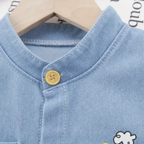 Trendy Baby Boy Denim Sleeve Top & Shorts Outfit - Image 3