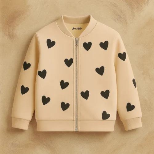 Trendy Kindred Hearts Print Zip-Up Jacket for Girls