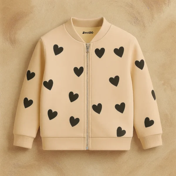 Trendy Kindred Hearts Print Zip-Up Jacket for Girls