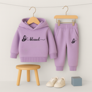 Purple Blessed Printed Tracksuit Hoodie for Girls
