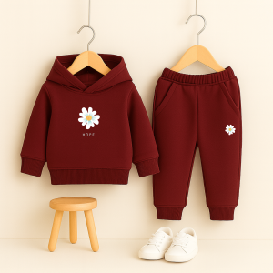 Hoodie Maroon Floral Print Tracksuit for Girls