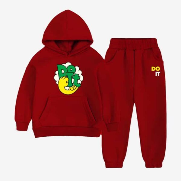 Maroon Do It Print Hoodie Tracksuit for Kids