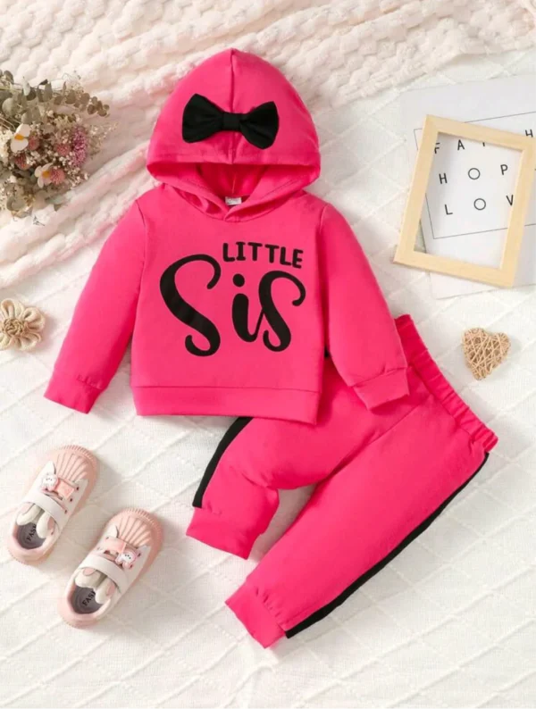 Hot Pink Little Sis Plush Hoodie and Trouser