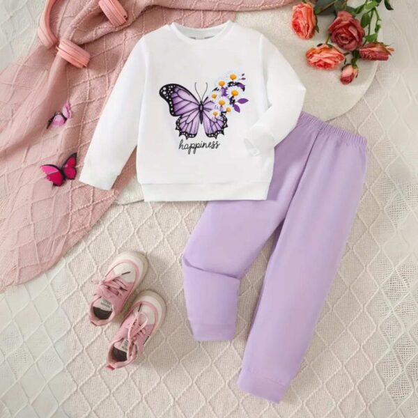 Trendy Contrast Happiness Print Tracksuit for Girls