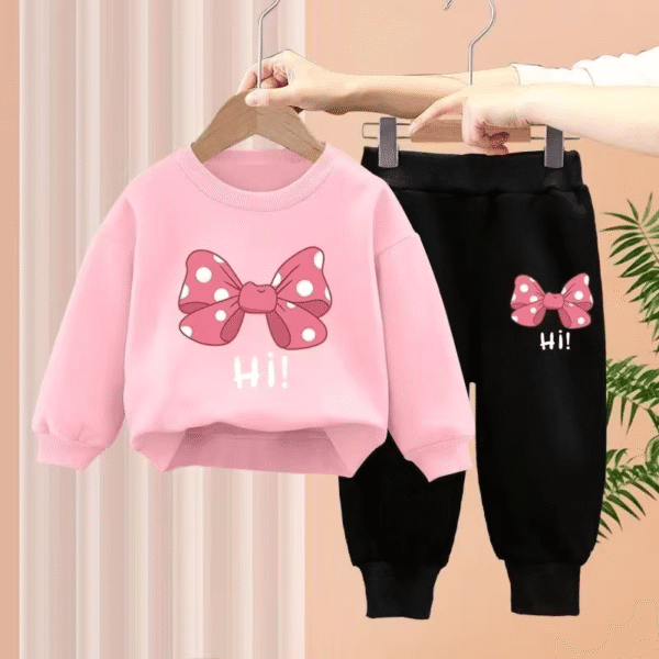 Girls’ Stylish Bow Letter Print Tracksuit Set