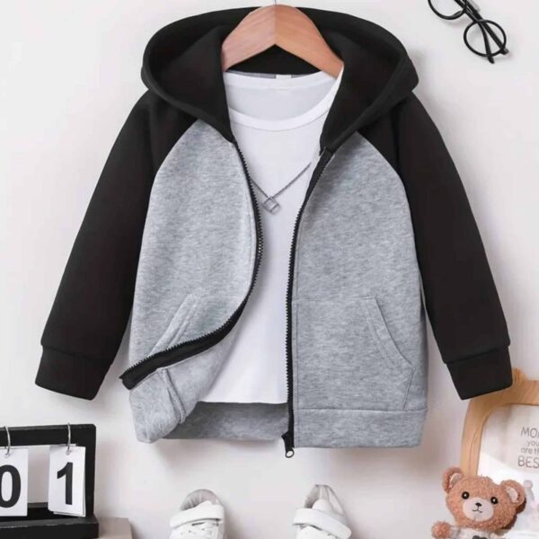 Stylish Black/Grey Raglan Zip Hoodie for Kids