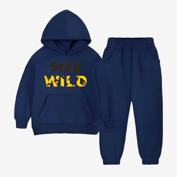 873 Young Kids’ Cozy Navy Blue Tracksuit Featuring Stay Wild Print