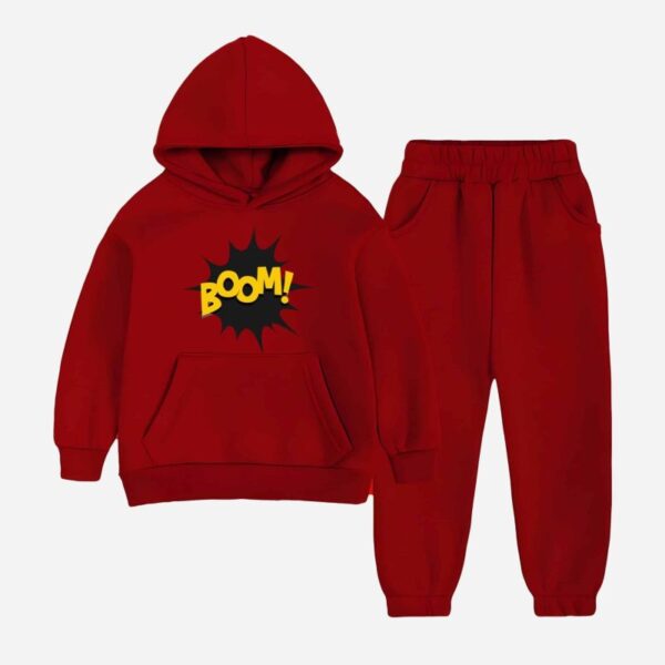 Maroon Boom Print Hoodie Tracksuit for Kids