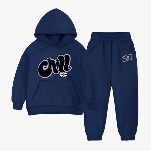895 Young Kids’ Cozy Navy Blue Tracksuit Featuring Chill Print