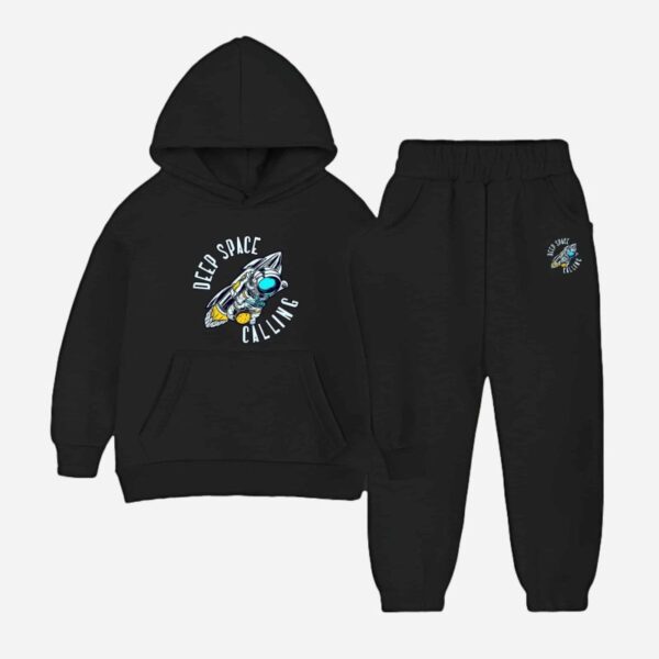 Kids’ Black Hoodie Tracksuit Featuring Space Graphic