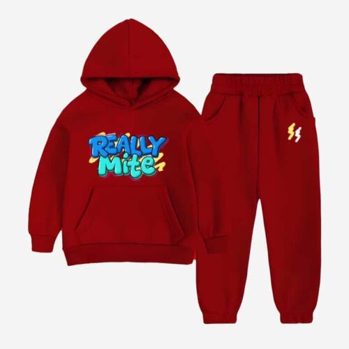 Maroon Reality Graphic Hooded Tracksuit for Kids