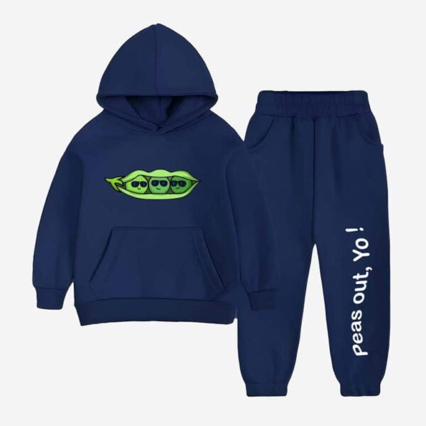 Young Kids’ Cozy Navy Blue Tracksuit with Peas Out Print