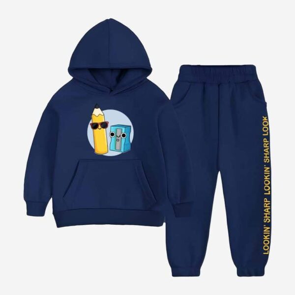 955 Kids’ Navy Blue Hoodie Tracksuit Featuring Lookin Sharp Graphic