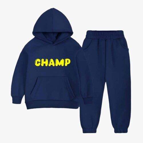 Navy Blue Champ Print Hoodie Tracksuit for Young Kids