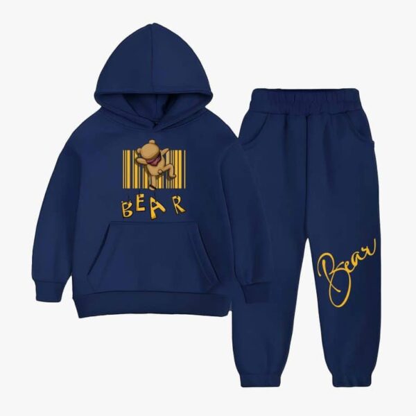 Young Kids’ Cozy Navy Blue Hoodie Tracksuit with Bear Print