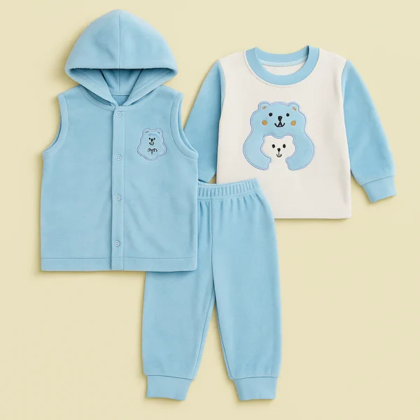 B120001001200403_5e8f29ba-23c2-424b-a538-7993d647fe9e Oolaa Baby Blue Bear 3-Piece Hooded Fleece Pajama Set