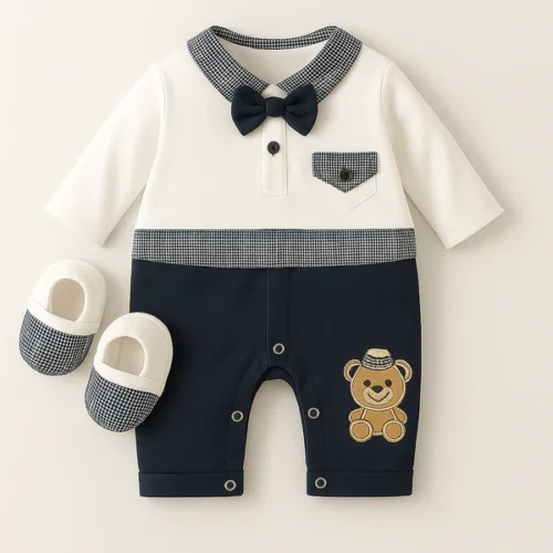 Sunshine Brown Striped Bear Baby Dungaree & Shirt Set - Image 3