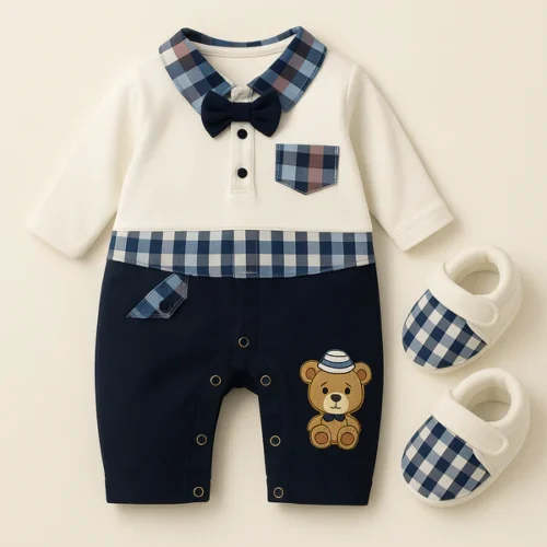 Sunshine Brown Striped Bear Baby Dungaree & Shirt Set - Image 4