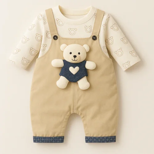 Sunshine Brown Striped Bear Baby Dungaree & Shirt Set - Image 5