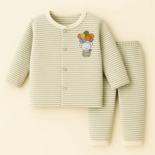 Warm Baby Fleece Sleepsuit – Classic Grey Stripes - Image 3
