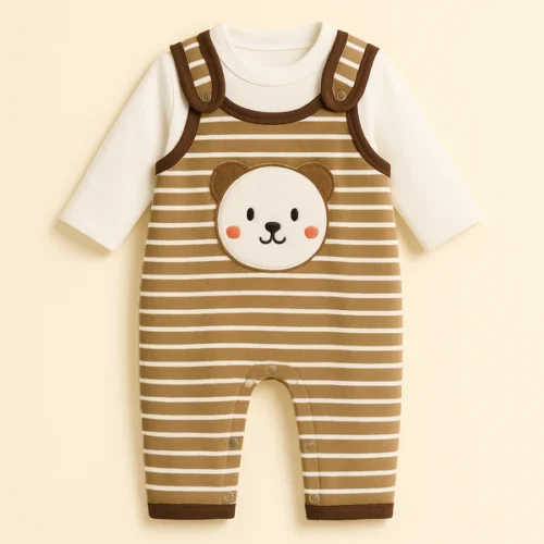 Sunshine Brown Striped Bear Baby Dungaree & Shirt Set