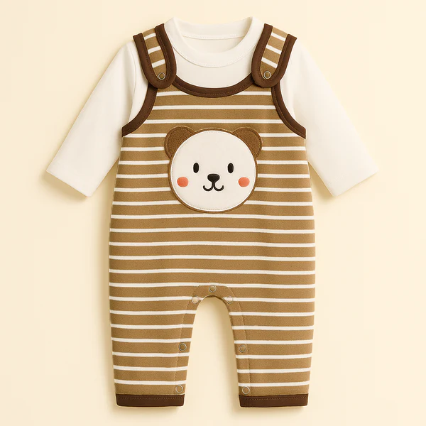 Sunshine Brown Striped Bear Baby Dungaree & Shirt Set