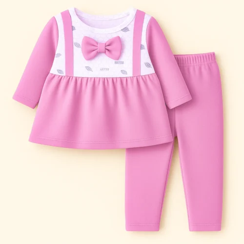 Sunshine Pink Leaves Warm Baby Frock