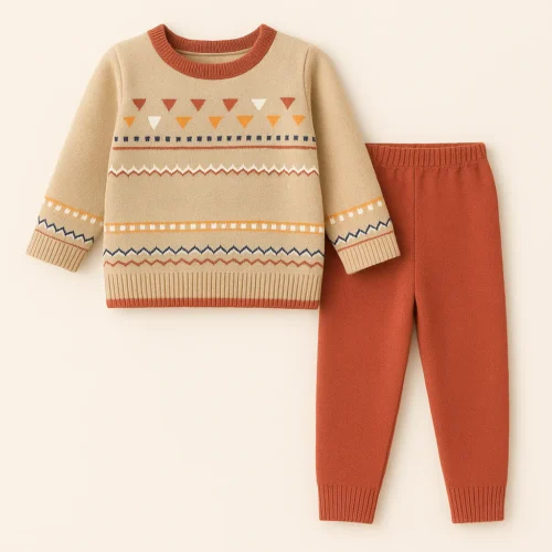 Baby Soft Woolen PJ Set – Triangle Brown
