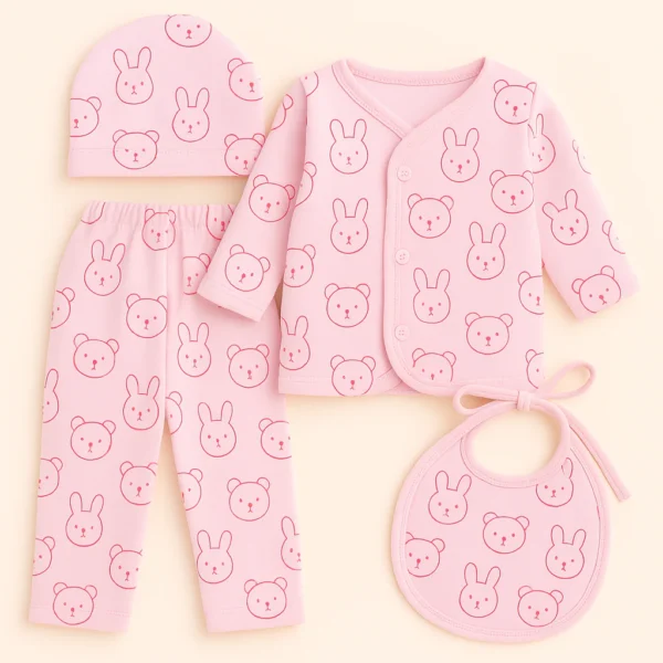 Sunshine Newborn Bunny Pink 4-Piece Full Sleeves Gift Set