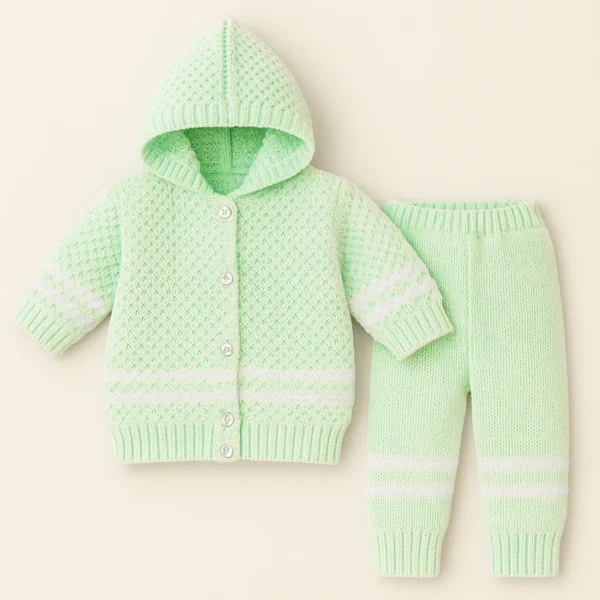 Sunshine Green Hooded Woolen Baby Pajama Set