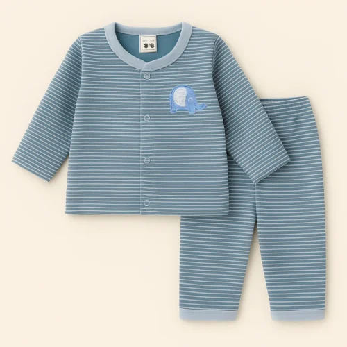 Warm Baby Fleece Sleepsuit – Classic Grey Stripes - Image 5