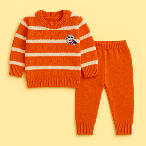 Sunshine Striped Baby Woolen Pajama Set Orange