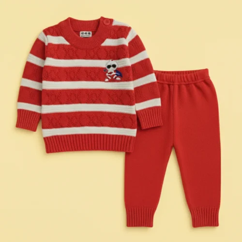 Sunshine Striped Baby Woolen Pajama Set Grey - Image 6