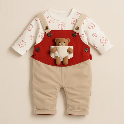 Sunshine Brown Striped Bear Baby Dungaree & Shirt Set - Image 7