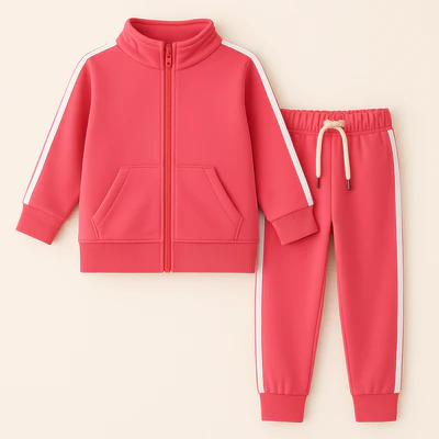 Oolaa Kids Pink Polyester Zipper Tracksuit