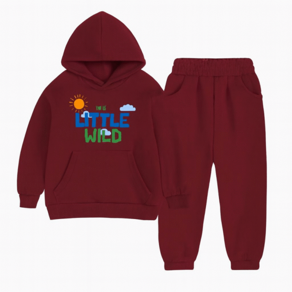 Young Kids’ Cozy Maroon Tracksuit with Little Wild Print