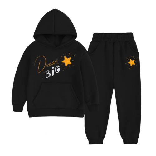 Cozy Black Tracksuit with Dream Big Print for Kids