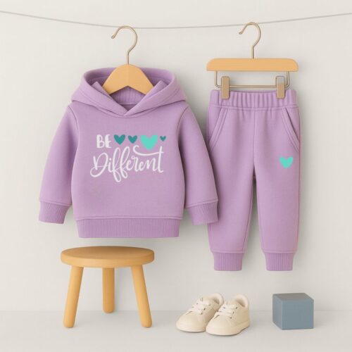 Be Different Heart Print Tracksuit for Girls