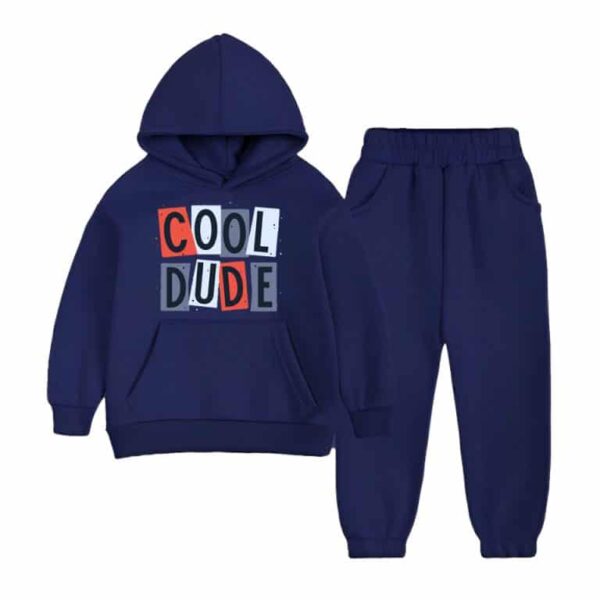 Young Kids’ Navy Blue Hooded Tracksuit with Cool Dude Graphic