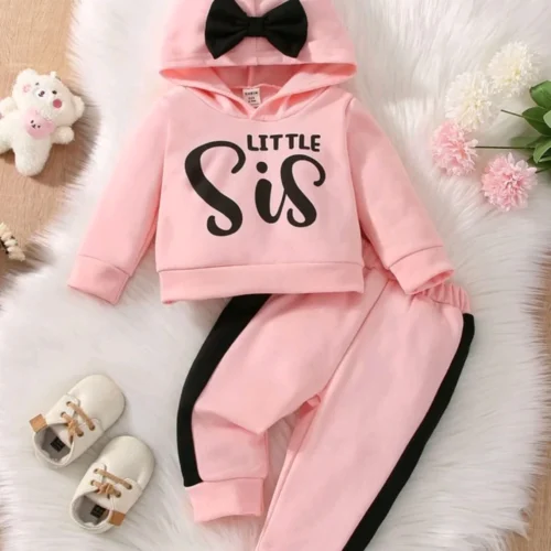 Little Sis Cozy Fleece Hoody & Pants in Soft Pink