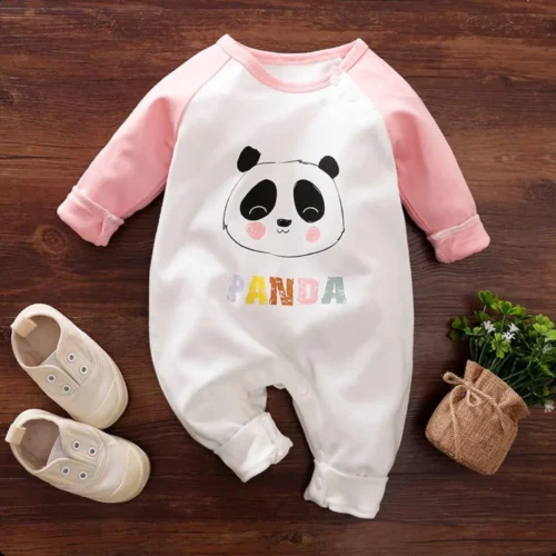 Pink Panda Contrast Plush Romper