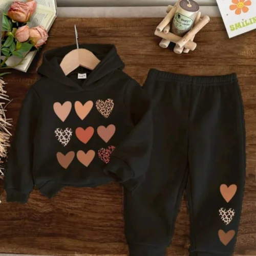 Plush Black Heart Hoodie & Trouser