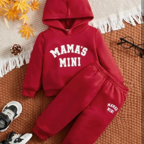Mama’s Mini Red Plush Hoodie & Trouser Set