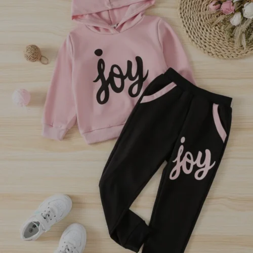 Plush Joy Pink Contrast Fleece Hoodie & Trouser