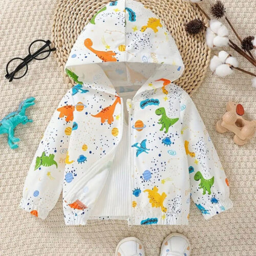 Baby Dino Print Hooded Zip Jacket
